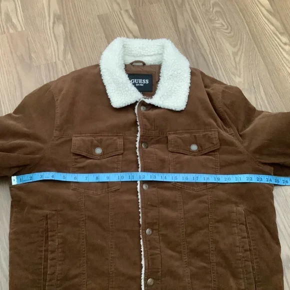 GUESS  Sherpa Trimmed Corduroy Trucker Jacket  Brown Women Size XL - Picture 8 of 12